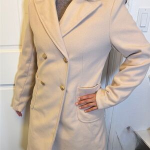 Elegant Cream Double-Breasted Women's Coat
